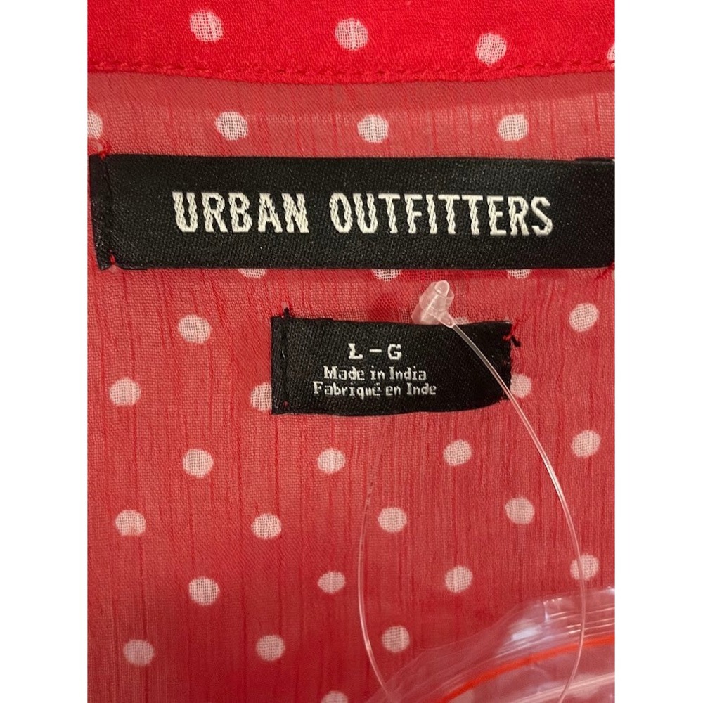 Urban Outfitters Red Polka Dot V-Neck Button Front Mesh Top Size L L0412 - Picture 2 of 4